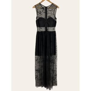 Rachel Antonoff Size 6 Black Sheer Sleeveless Lace Maxi Dress